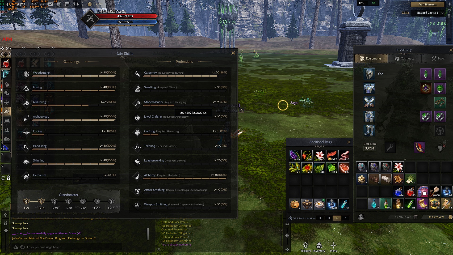 85/5 GM 1 relic +17 potcu asas ve okcu skılleri acık nyra 1 lvl 40 lvl ...