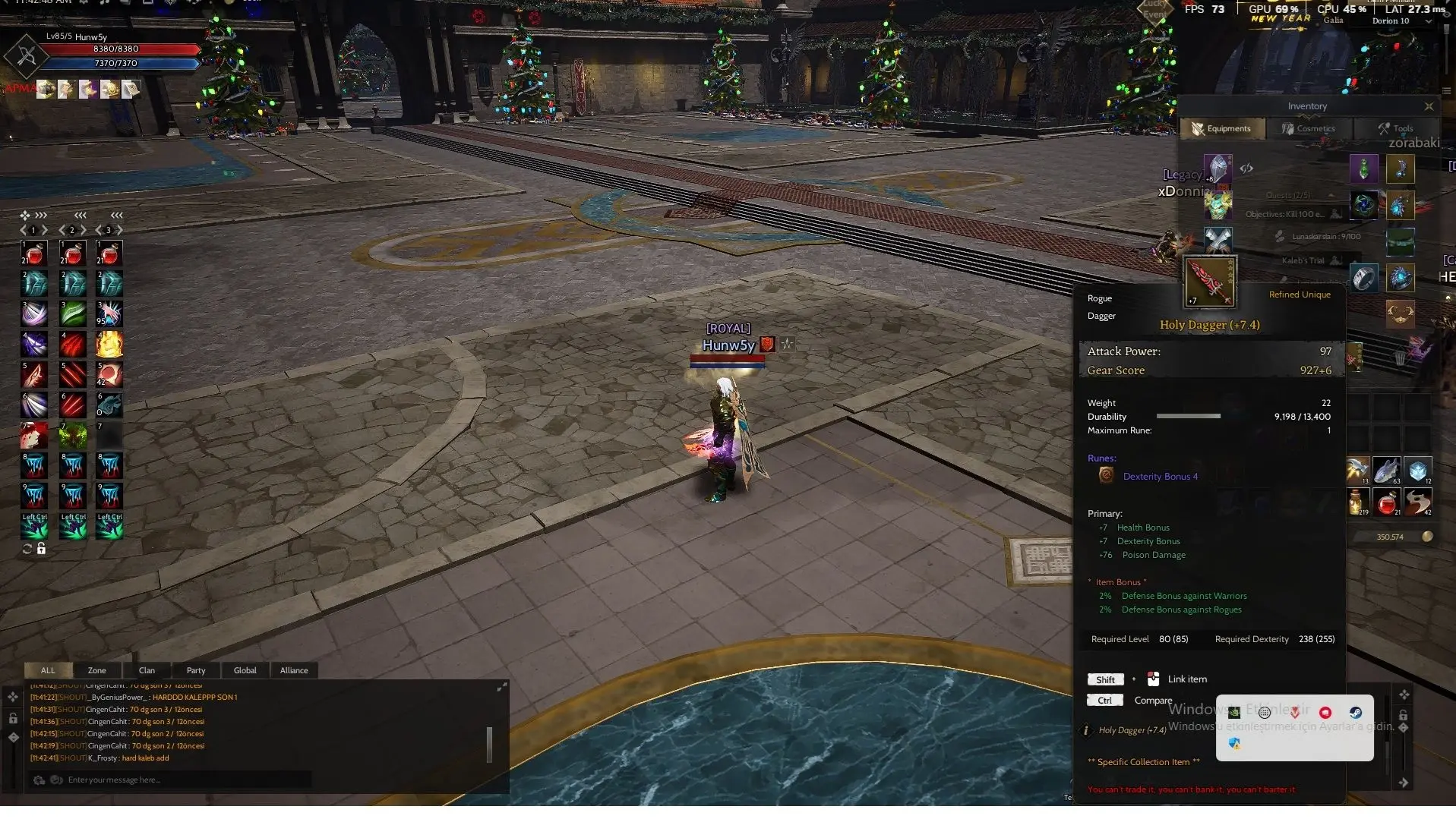 +7.4 Holy dagger Rünlü 85/5 relic 17 Full skill rogue