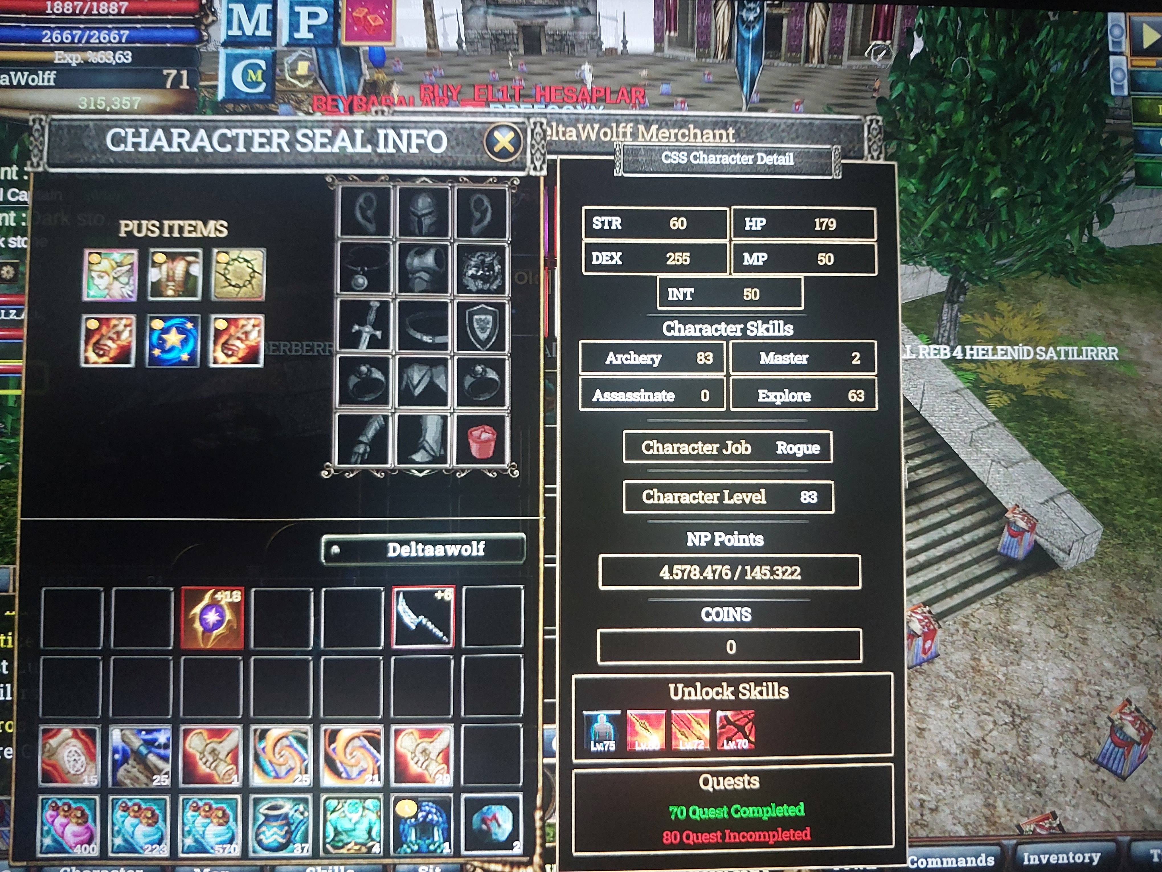 +6 fs 18 talisman tüm skıller açık 4.5 mn npli çar