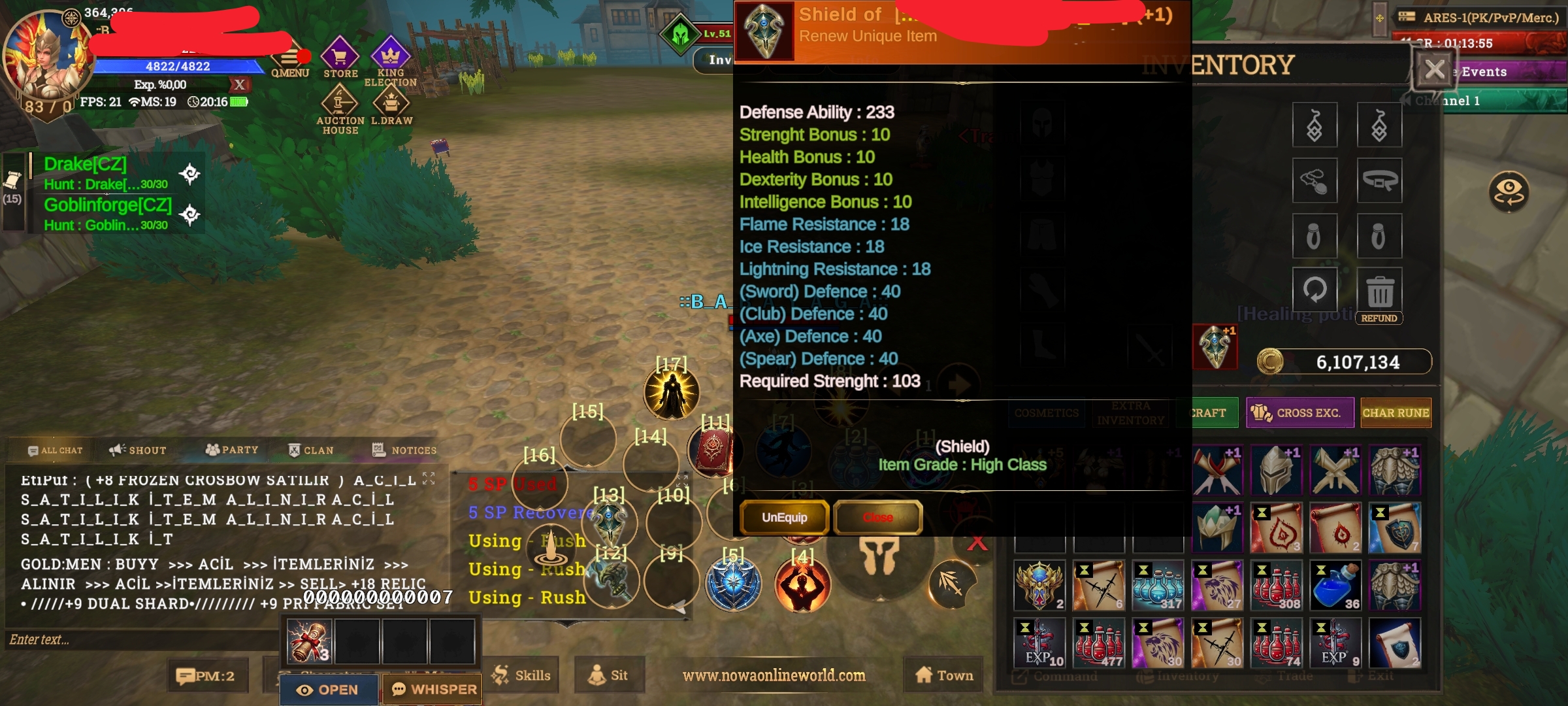 +7 Quest Kalkan 4.5m np +10 Relic 70,72 skil açık