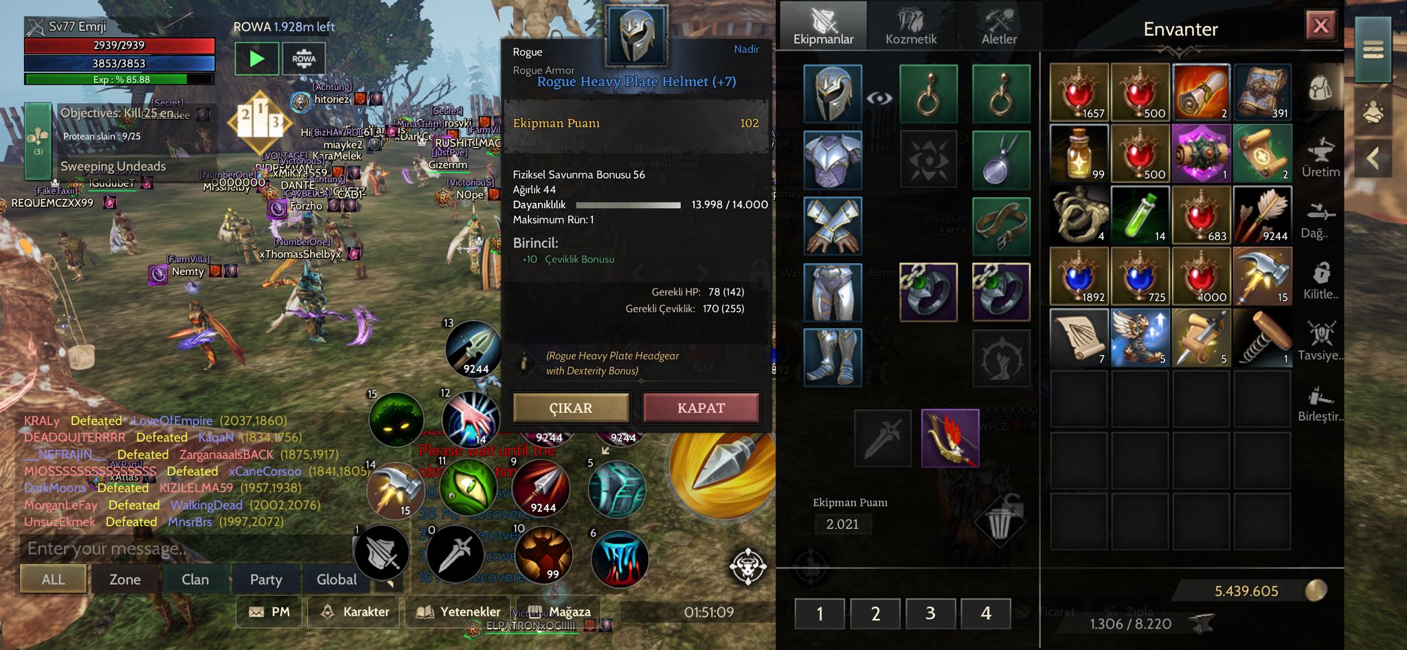 77 Level Rogue +7 Fp Set +7 Vixen ve 2 Ancient Rangers Yüzük