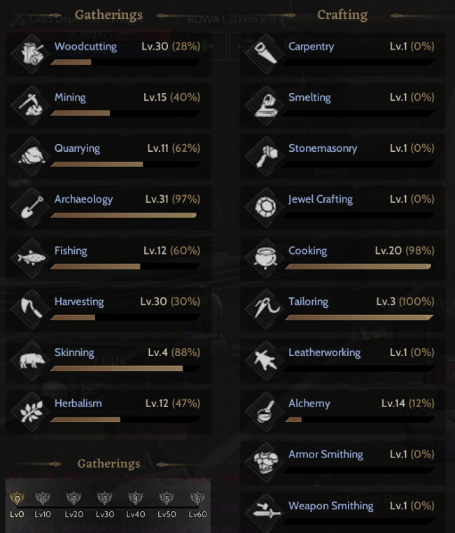 85 Lvl Rogue - Cooking 21 , 3x Toplayıcılık 30Lv.