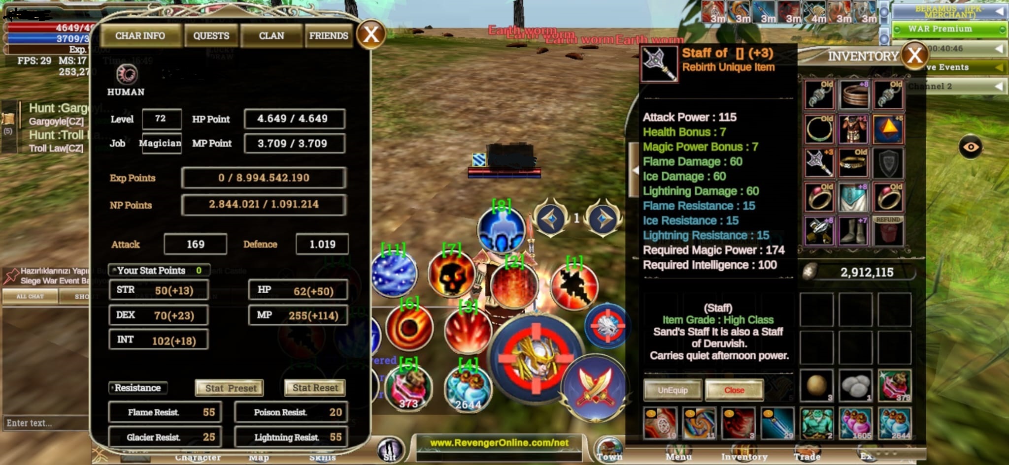 +3 Rebirth Quest Staff 70 AÇIK MAGE 3milyon NP