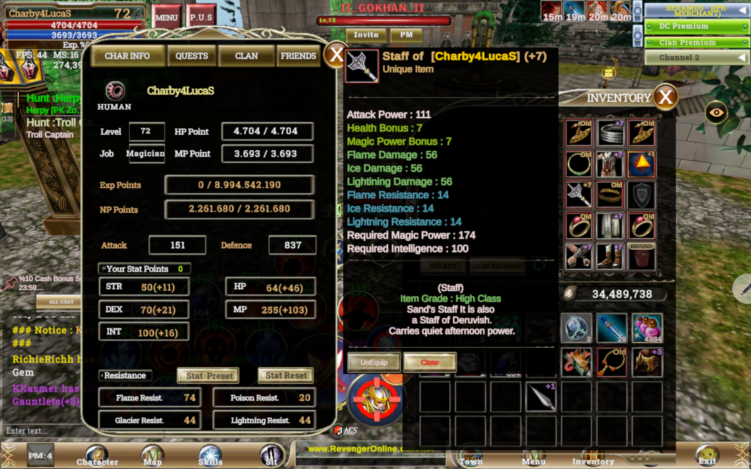+7 Questli 2.300 milyon Np Li 70 AÇIK Full İtem Mage Pk hazır
