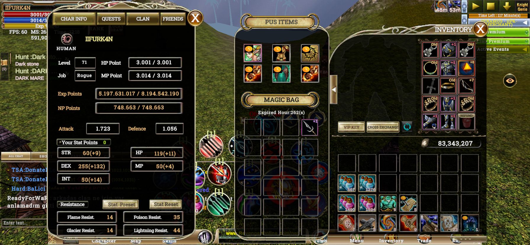 70 Skil Açık +7 Quest Bow // +8 Talisman Full İtem PK Hazır Rogue