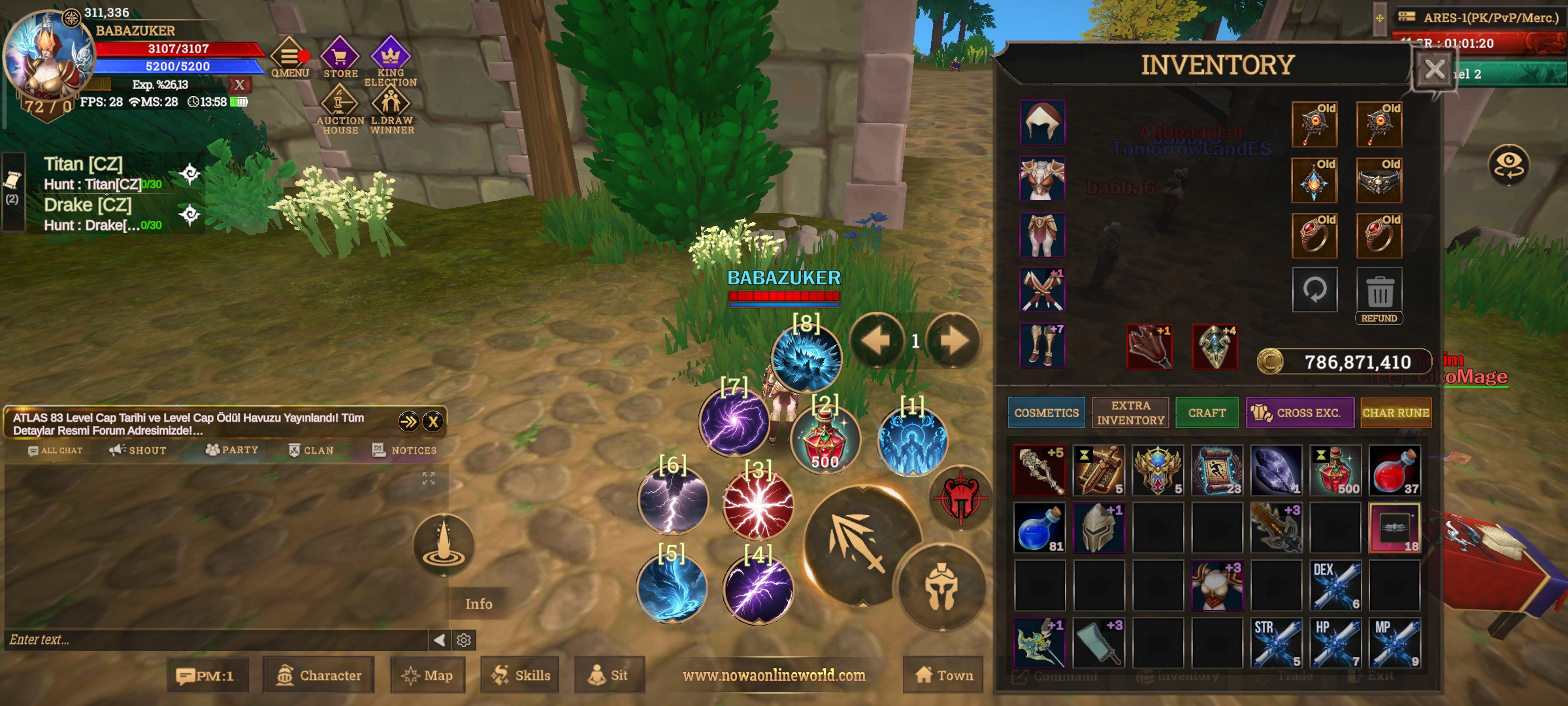 72 lvl mage 70 skilleri açık satılık