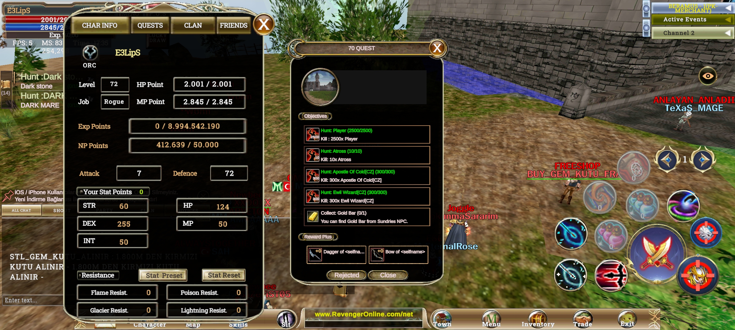72 LWL 400 K NPLİ KARUS ROGUE 70 QUEST YAPILDI SADECE 1 GB VERİP ALINACAK