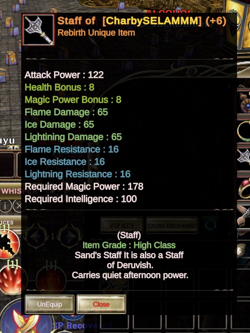 72Lvl 70Skill Acık +6 Reb Quest Staff