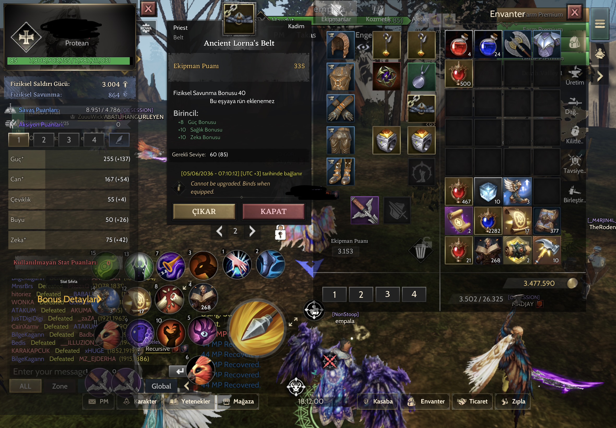 85 priest master 20 / relic+5/ nyra full hesap