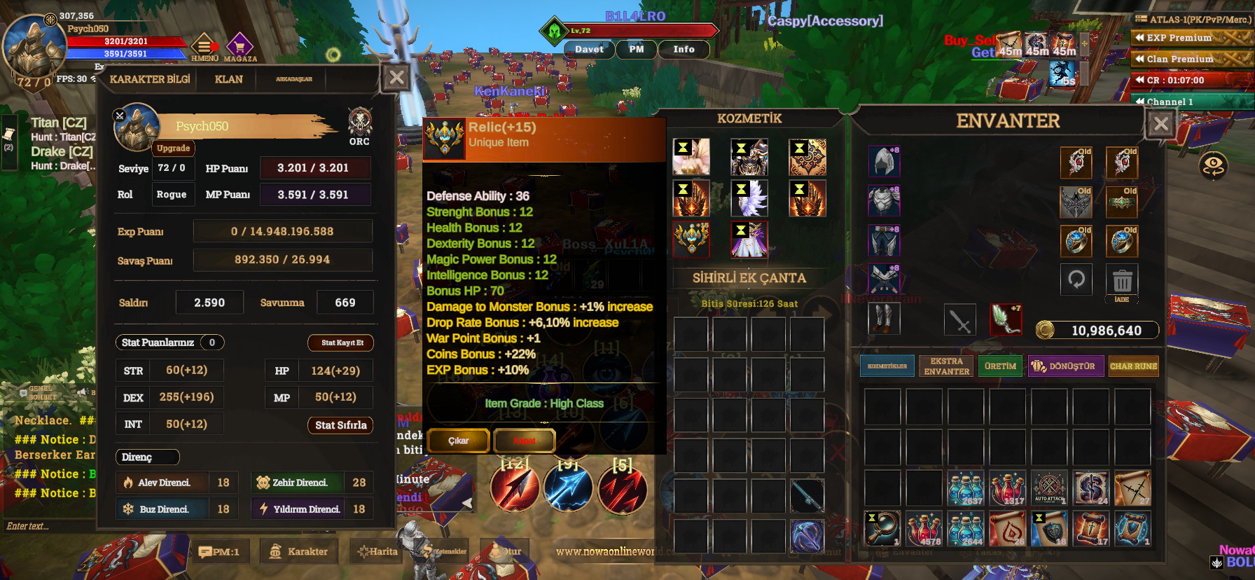 72lvl ROGUE / QUEST +7 /+15 RELİC / +8FP SET