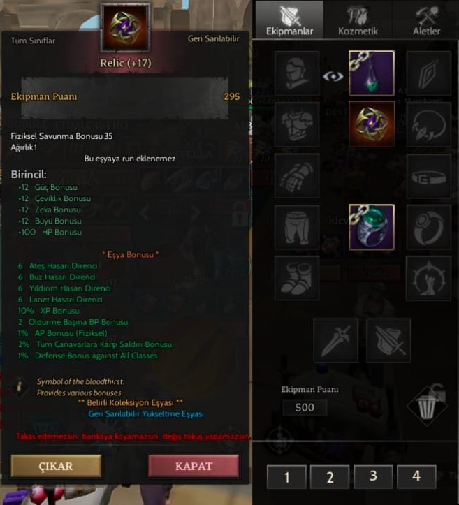 Relic +17 / 2500 GEAR SCORE / Nyra +5 / 3 Skill AÇIK ROGUE 85 LVL KAÇIRMA