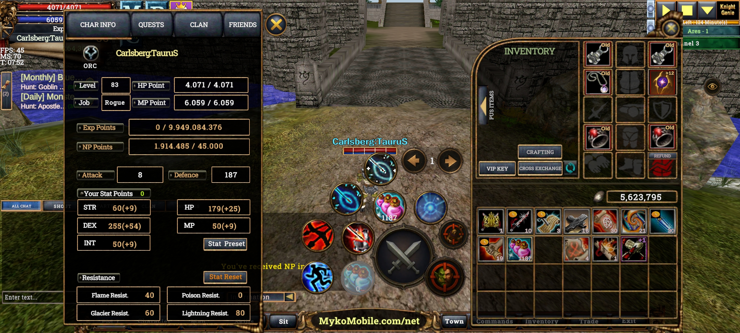 RİNG ALİCİYA AİT SATILIK ROGUE 83 LVL 1.9M NPLİ 70 SKİLİ AÇIK TALİSMAN +12