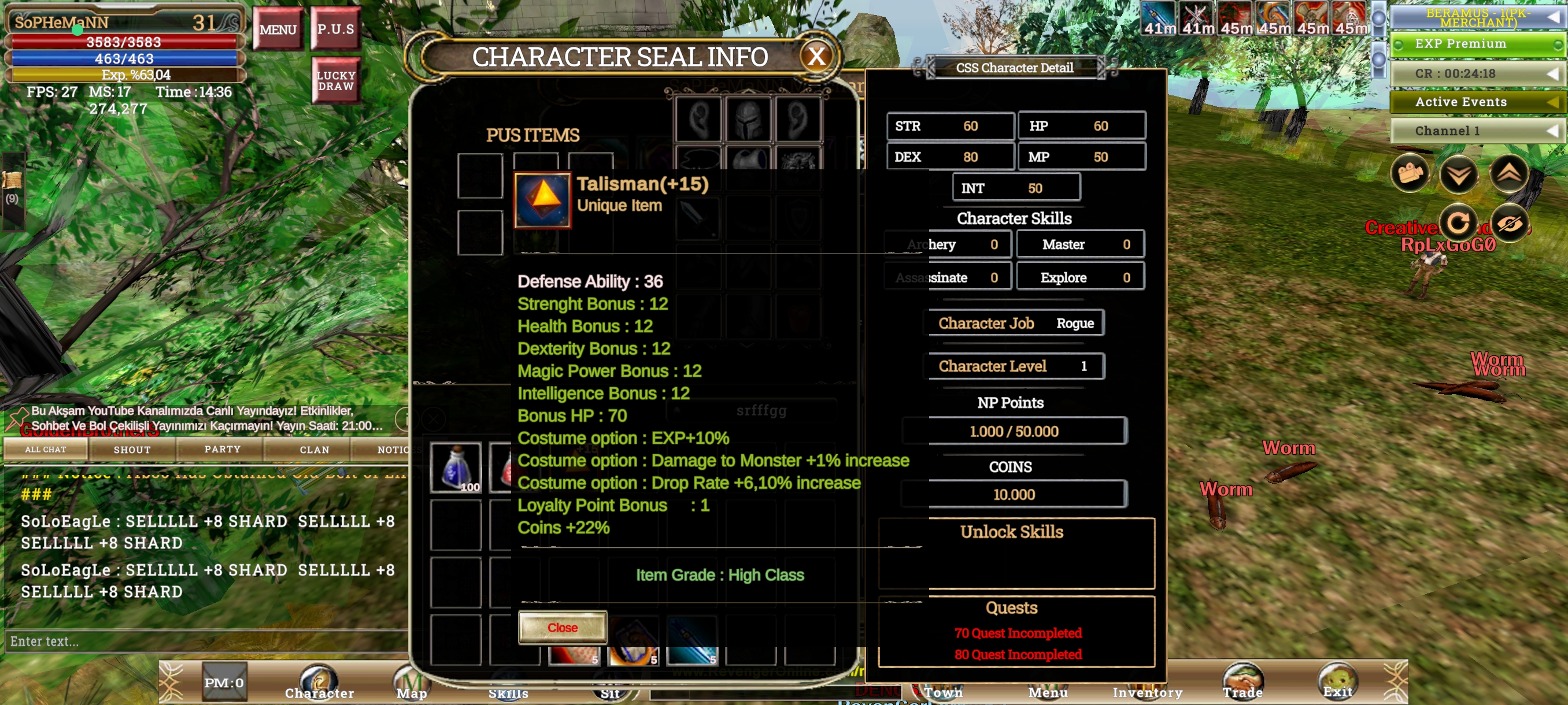 SELLL +15 RELİCLİ CHAR