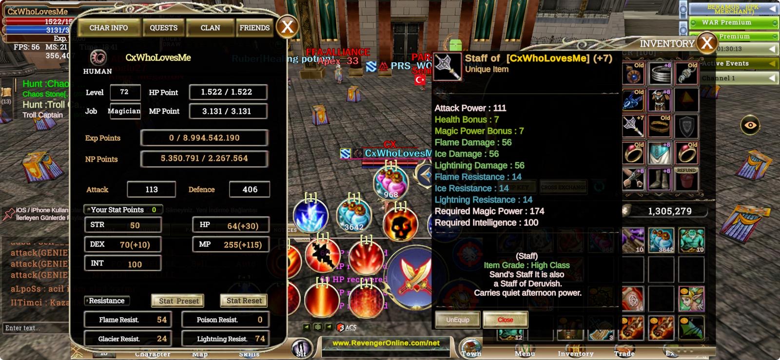 Ringde +7 QUEST STAFF / 72 MAGE / 5 M NP / 70 SKILL AÇIK