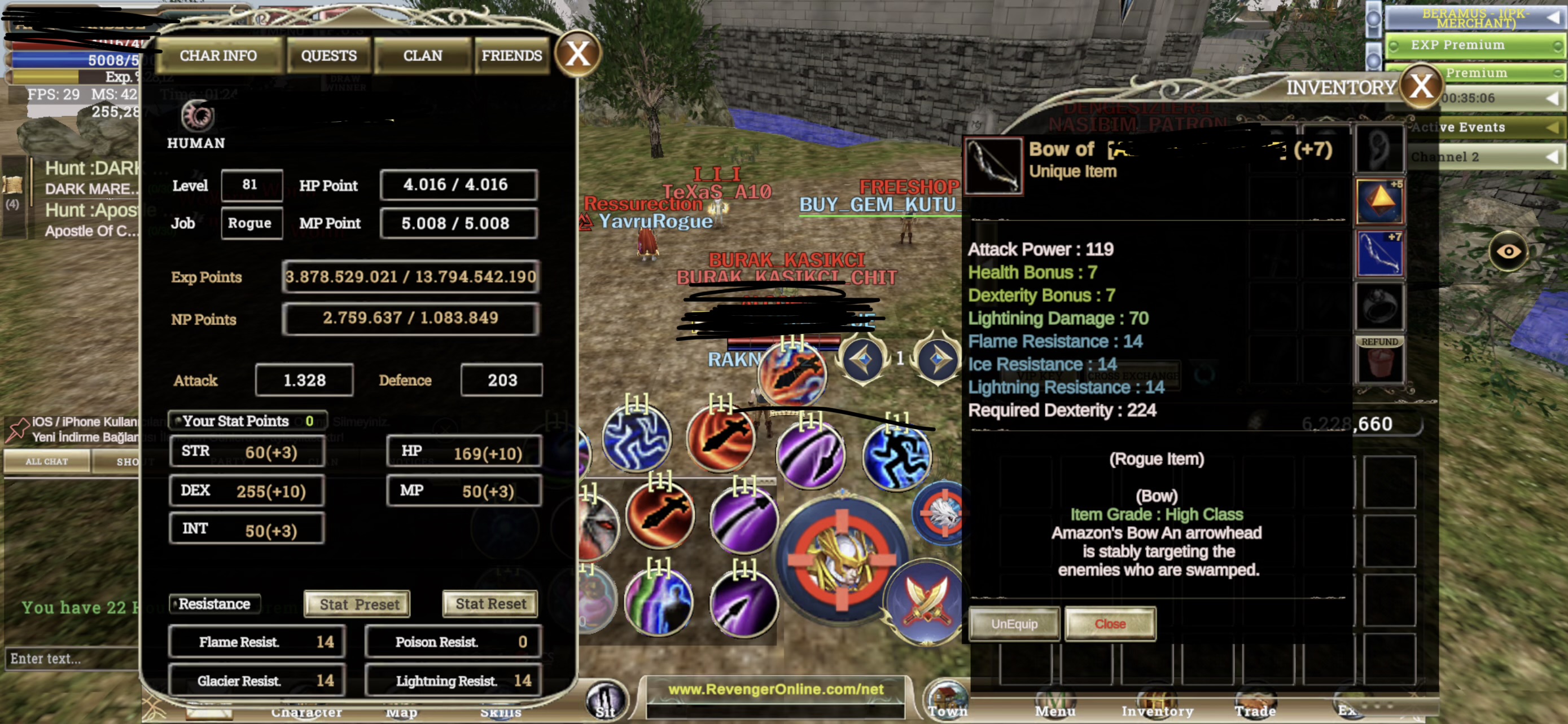 81 LWL 2.7 M NPLİ 7 QUEST BOWLU +5 TALİSMANLI 70 SKİLİ AÇIK