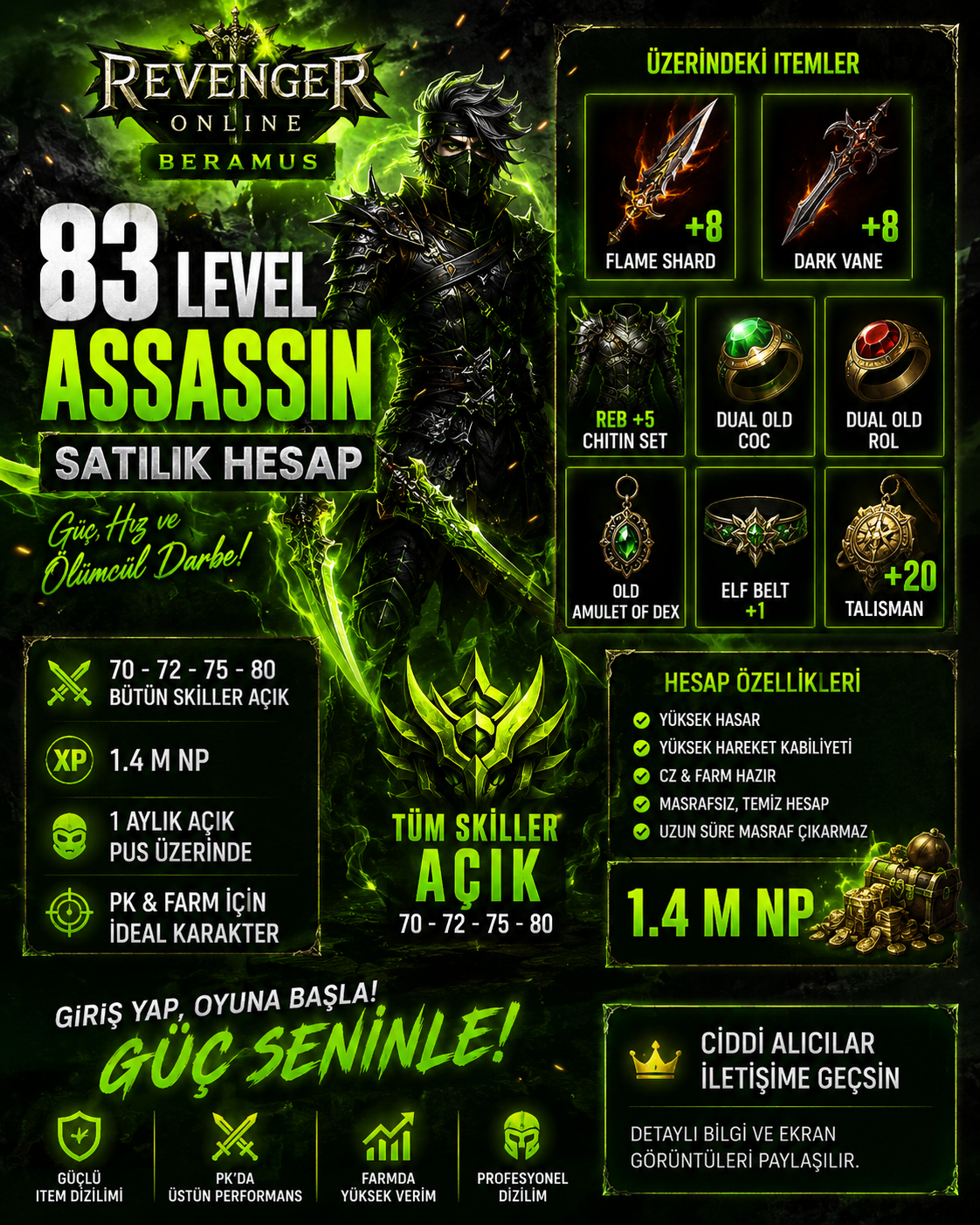 83 Assasian Full Skill +8 Flame Shard +8 Dark Vane