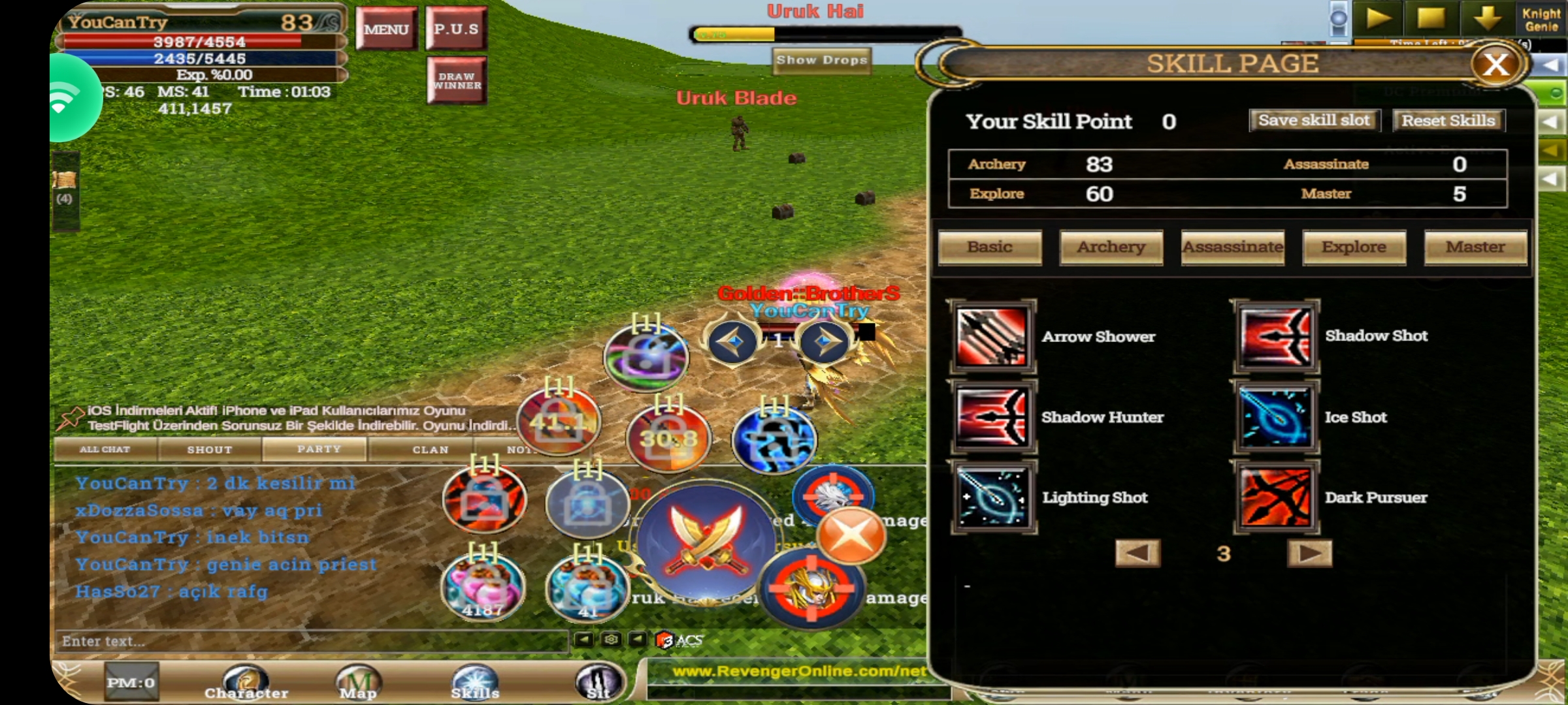 83 Level tüm skilleri açik okçu ( itemli ) +10 Talismanli Premiunlu