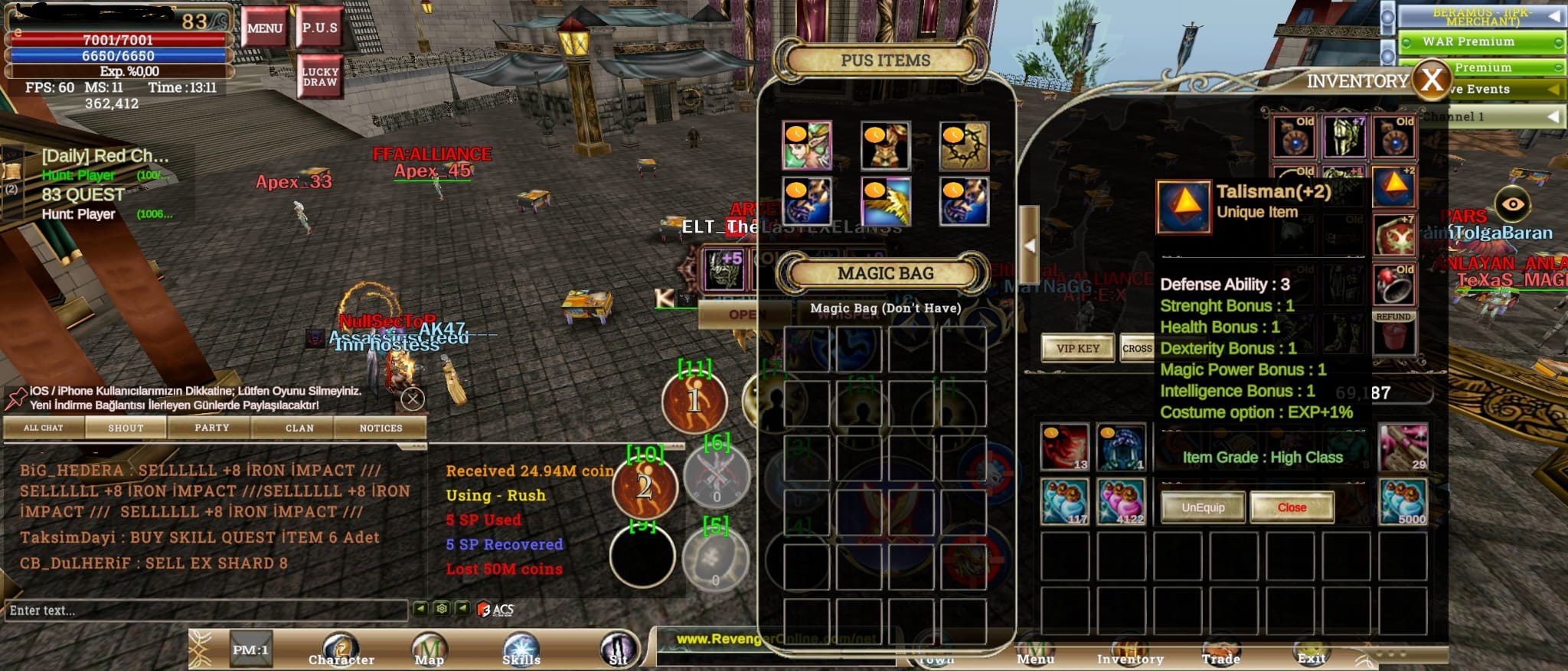 83 LVL 1.5 MN NP +7 QUEST KALKAN 70 açık