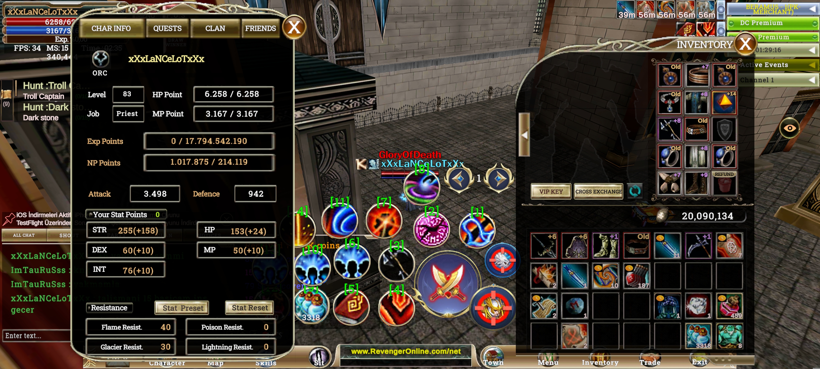 83 lvl itemli priest 72 skili açık 1 i 9 fabric set +8 ii +6 MS 14 talisman