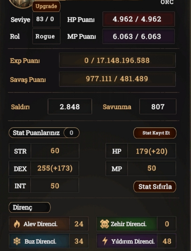 83 lwl bütün skiller açık İtemli  pk + farmlık char