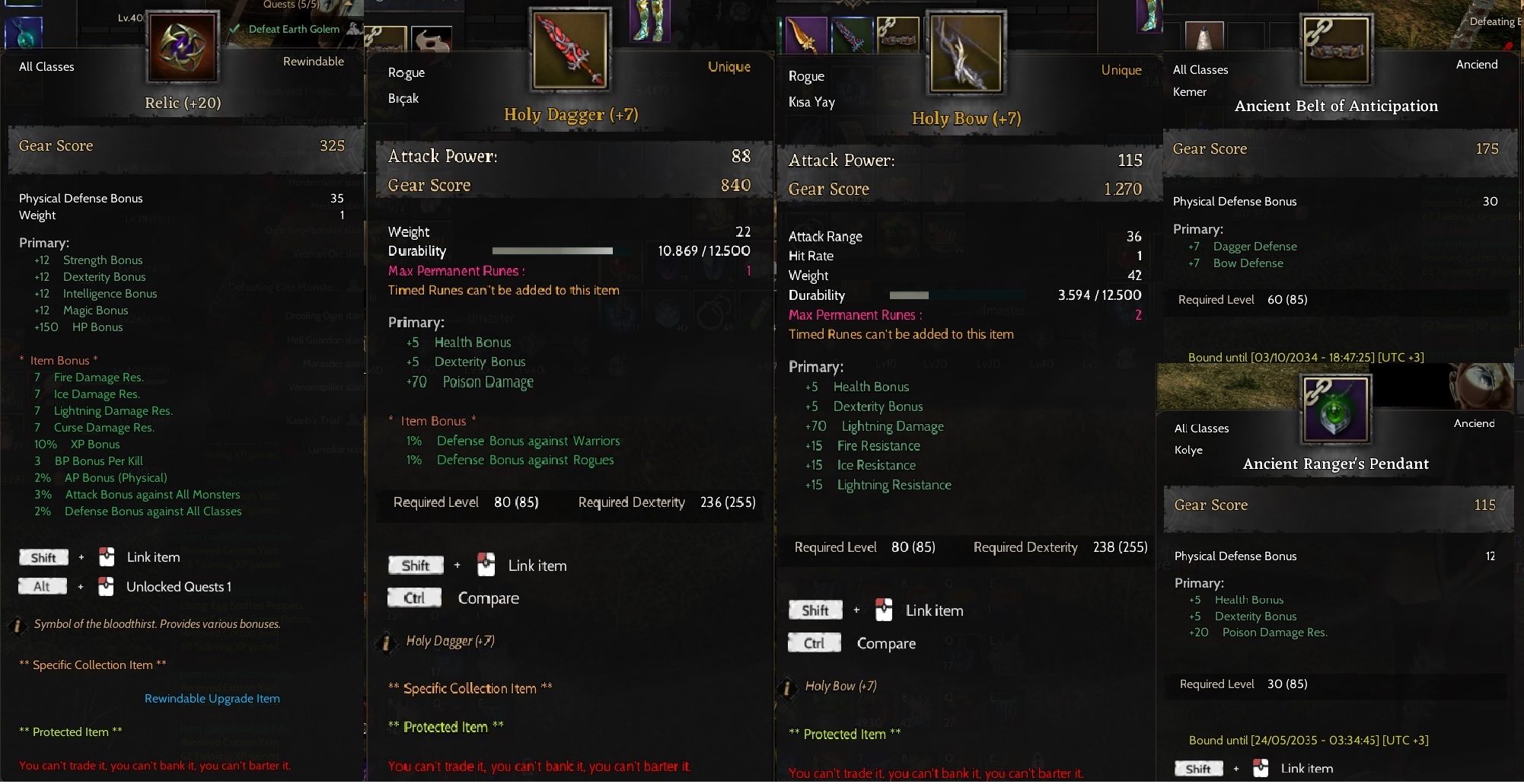 85/8 GM 2 %100 Rogue Relic 20 4x40 Holy Bow +7 - Dagger +7