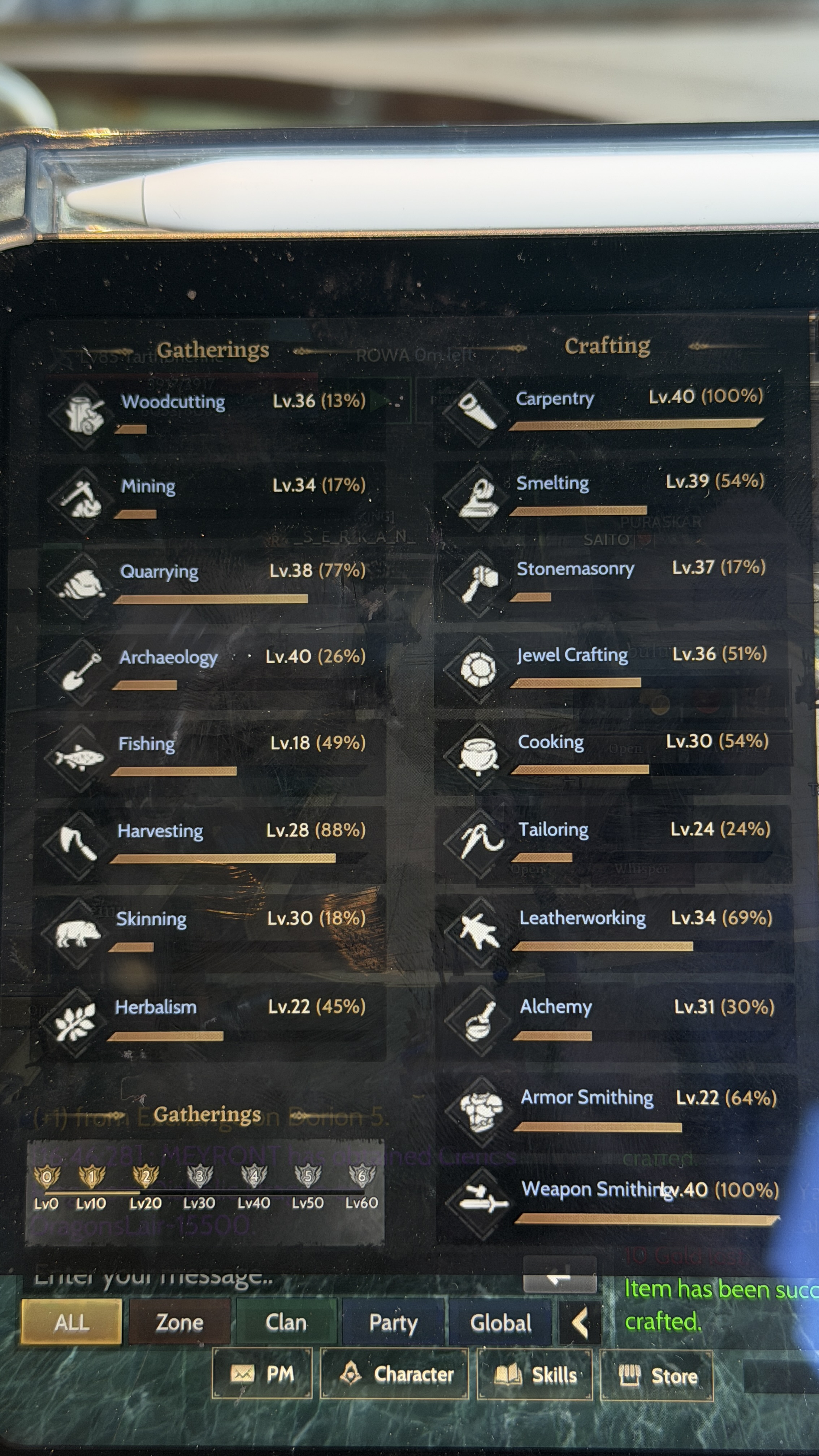 85 LVL LUNASKAR ROGUE GM4 YOLCUSU, WEAPON 40, JEWEL 36
