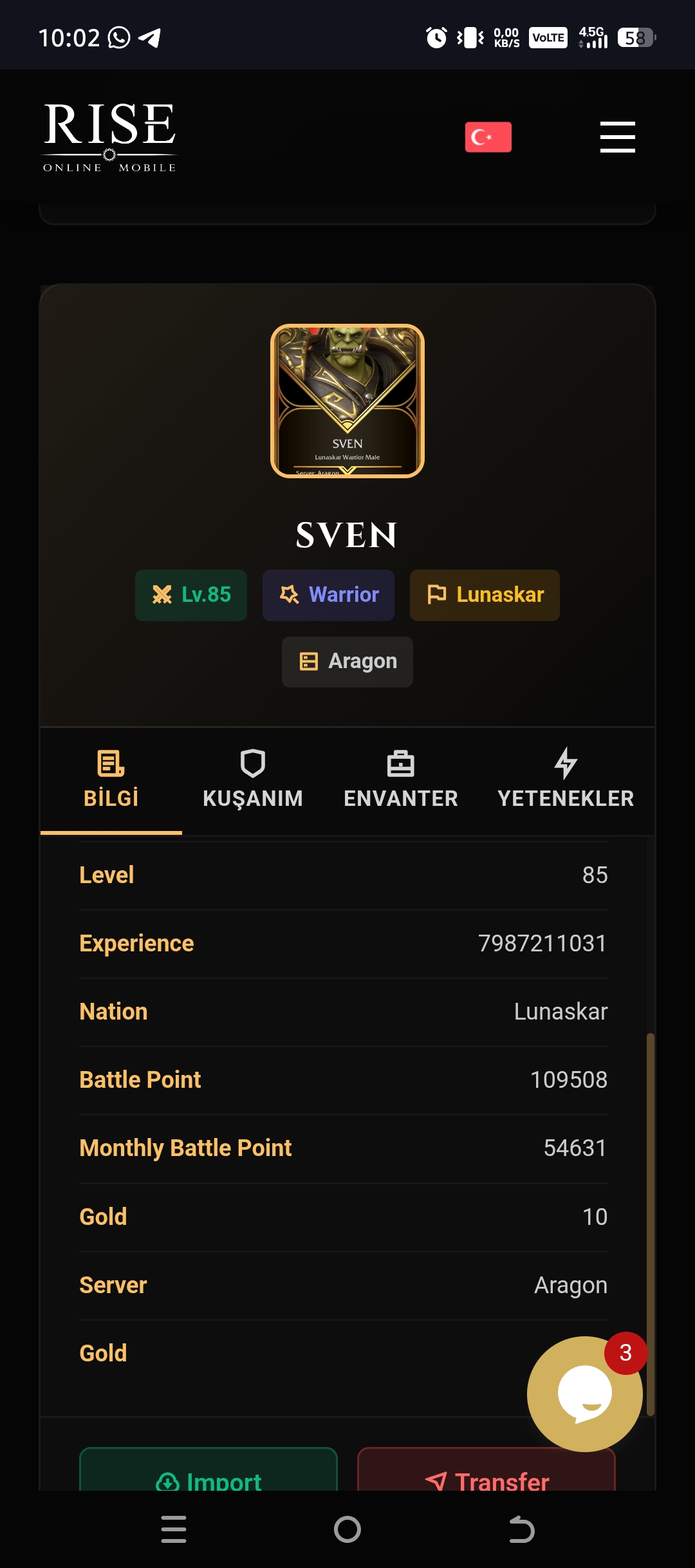 85 lvl warrior 85 skili açık