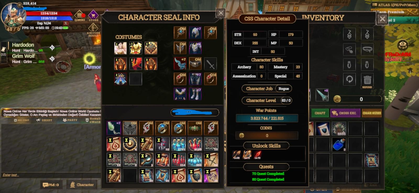 ATLAS 83 LVL ITEMLI FULL PUS PELERİN ROGUE