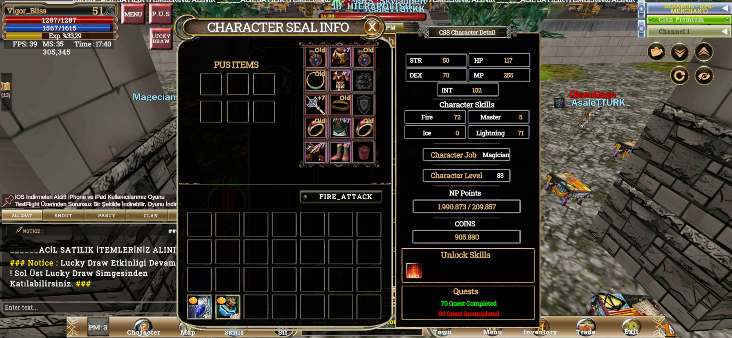 BERAMUS 83 MAGE +7 QUESTLİ