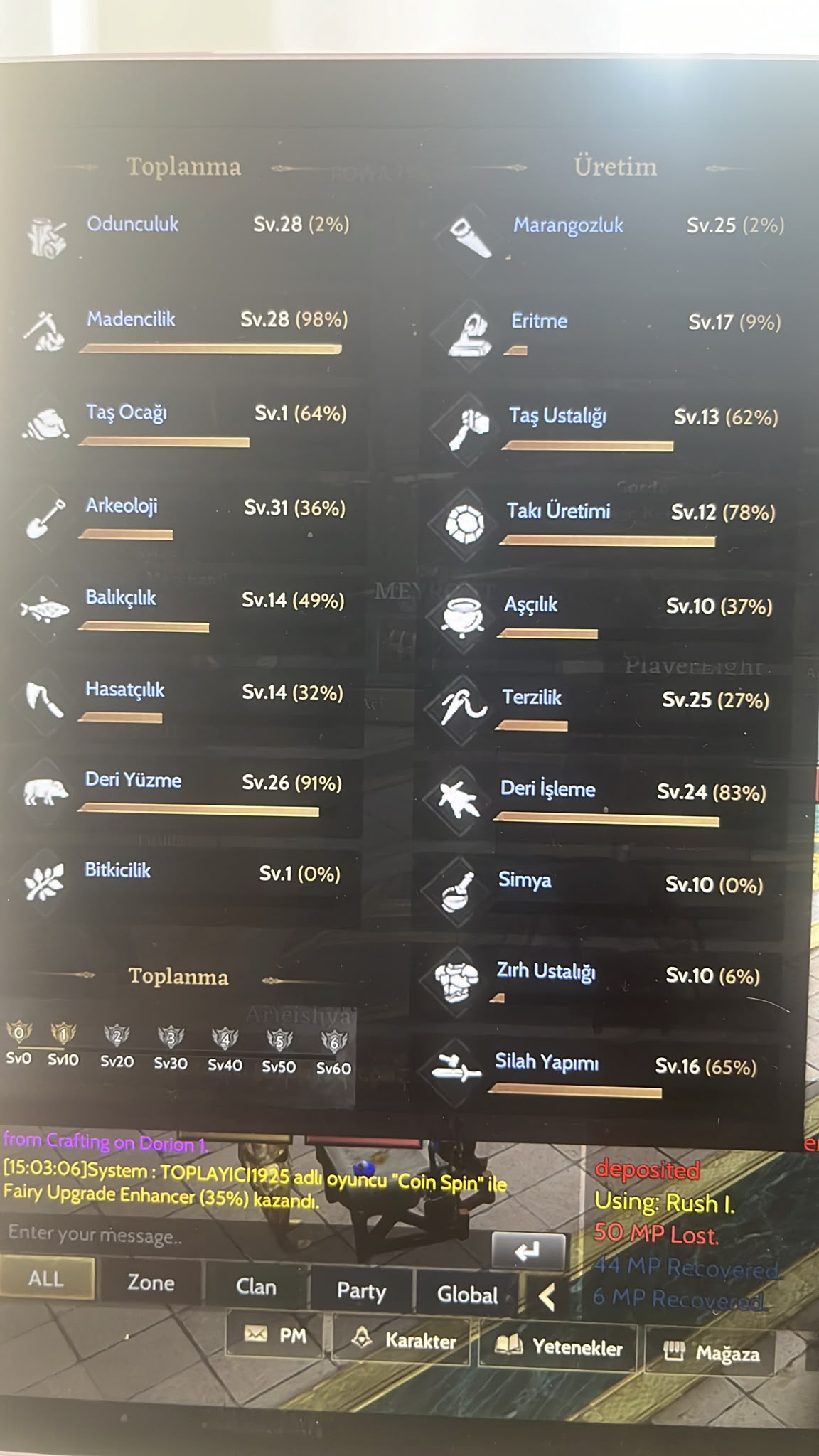 - GM1 Meslek ve Toplamalı - 85 lvl protean Rogue - Okçu 85-80-75 skilleri açık - +6 Relic -