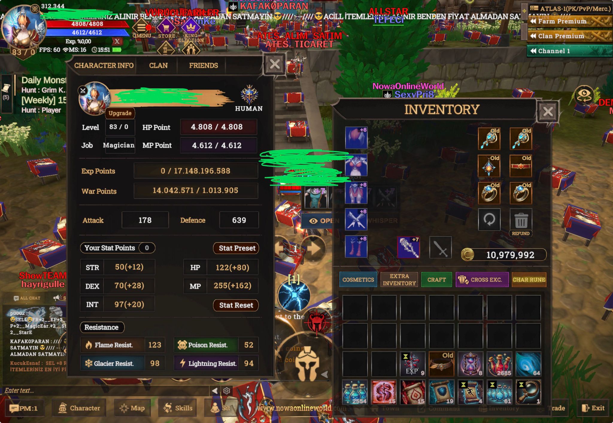 7 QUEST STAFFLI 70-80 SKİLLERİ AÇIK FULL İTEM +17 RELİCLİ 14M NPLİ MAGE