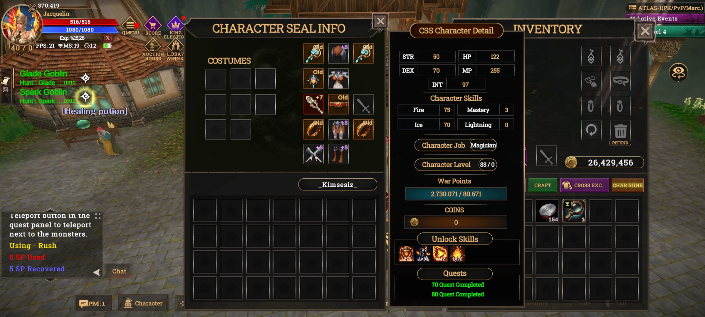 +7 QUEST STAFLİ 4 SKİLL ACİK MAGE 2.7M NP İTEMLİ