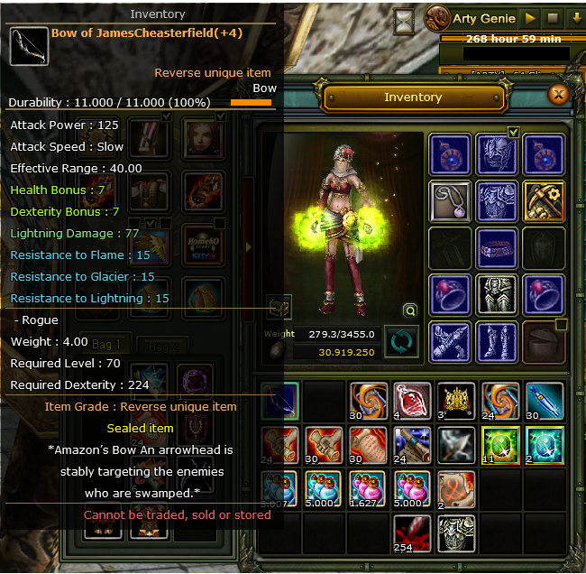 83 LV 515K NP Rogue Satılık +4 Reb Quest BOW ve Seti Hazır