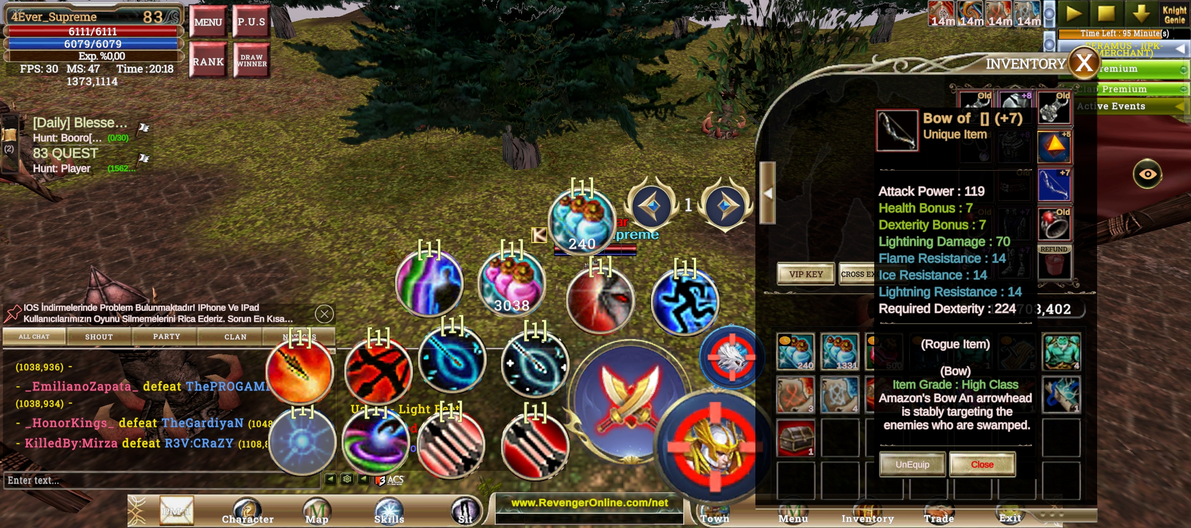 83 lvl 3.2m npli +7 Quest bowlu Okçu