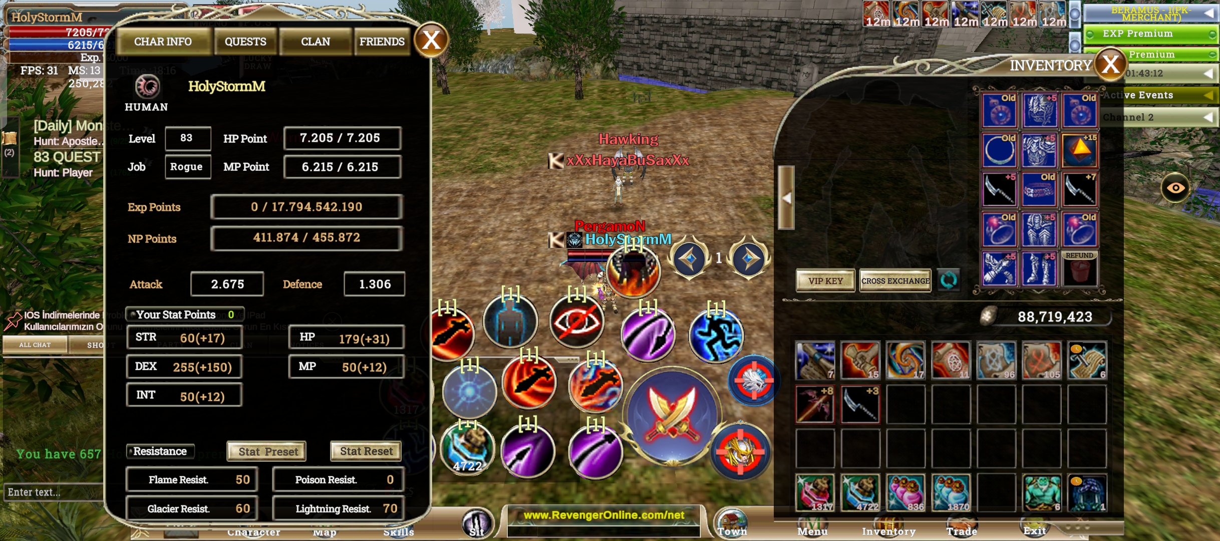 83 lwl 70-72-75-80 skiller açık talisman+15 +8 shel set +8 ee +8 exp shard +7 dv +3 flame sahard