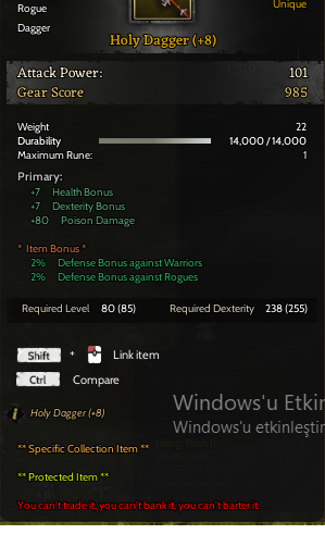 GM1 85/5 RELİC 20 HOLY DAGGER 8 ROGUE