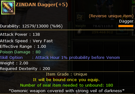 ZİNDAN DAGGER(+8) ANINDA TESLİMAT