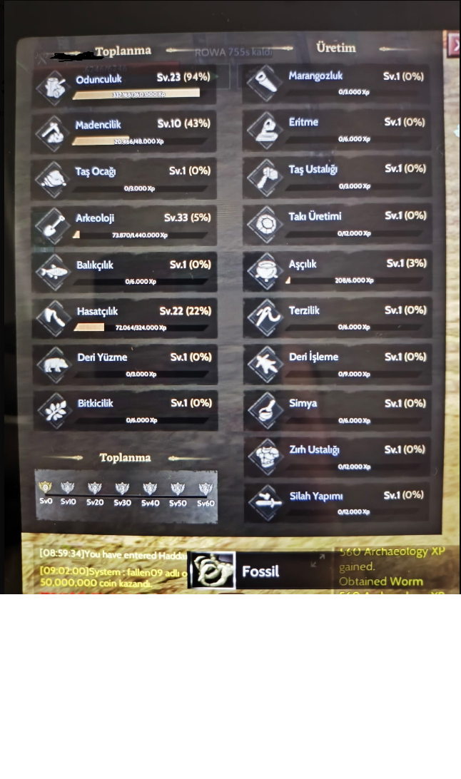 85 Level Lunaskar Boş Warrior // 33 Arkeoloji, 24 Wood & 22 Harvest (NFT SİZE AİT!)