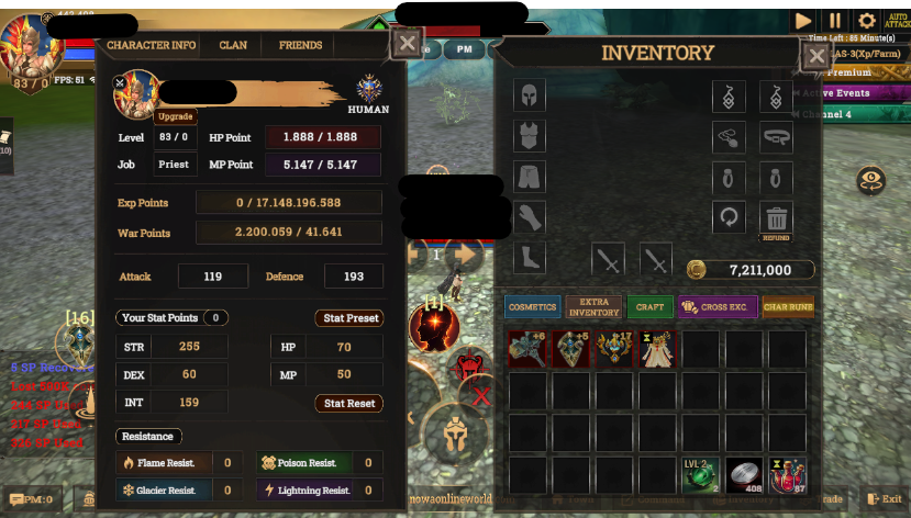 ATLAS 83 LVL +17 RELIC +6 MACE +5 KALKAN Priest 2.2m NP TEK SKILL AÇIK